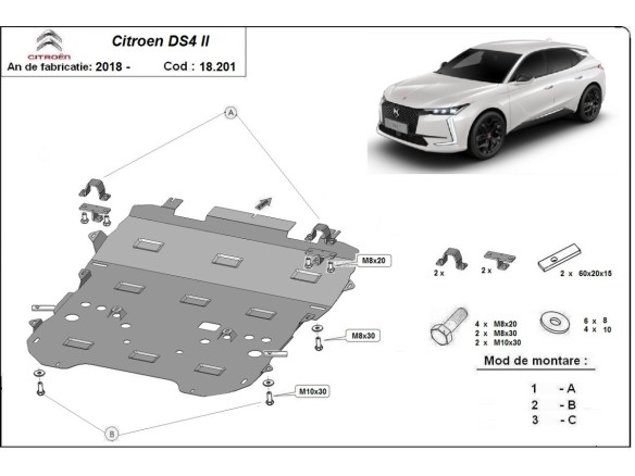 Oceľový kryt motora Citroen DS4 II (2021-2025)Citroen DS4