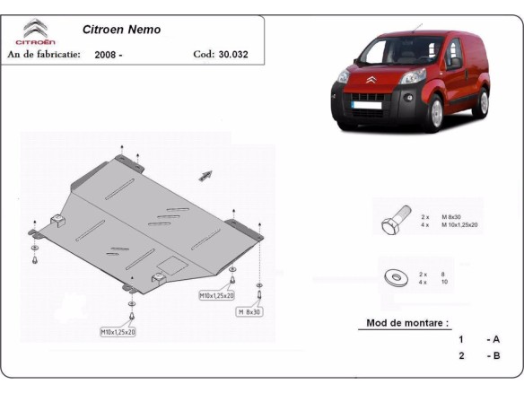 Oceľový kryt motora Citroen Nemo (2008-2017)Citroen Nemo