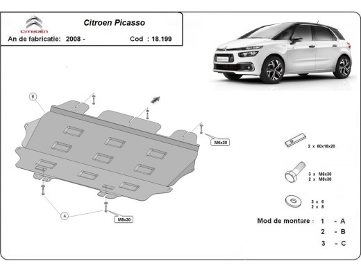 Oceľový kryt motora Citroen C4 Picasso (2008-2018)Citroen Picasso