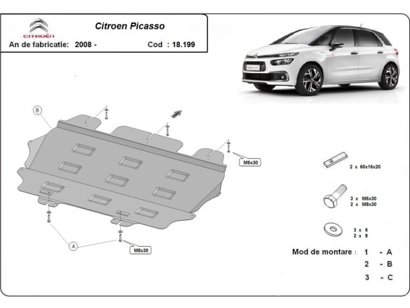 Oceľový kryt motora Citroen C4 Picasso (2008-2013)Citroen Picasso