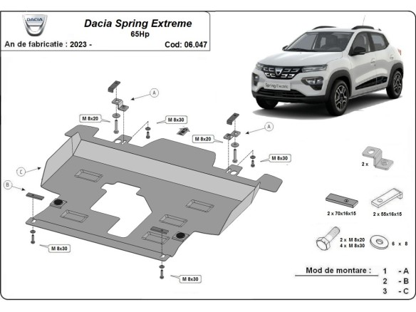 Oceľový kryt motora Dacia Spring Extreme (2023-2026)