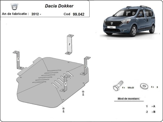 Oceľový kryt palivovej nádrže Dacia Dokker (2012-2026)