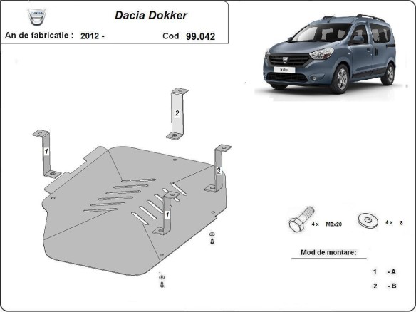 Oceľový kryt palivovej nádrže Dacia Dokker (2012-2025)Dacia Dokker