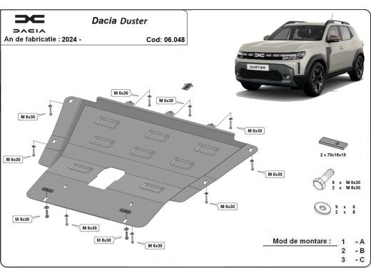 Oceľový kryt motora Dacia Duster - 4x2 (2024-2025)Dacia Duster