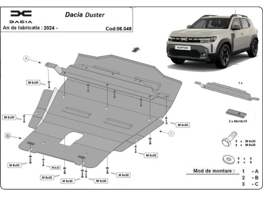 Oceľový kryt motora Dacia Duster - 4x4 (2024-2025)Dacia Duster