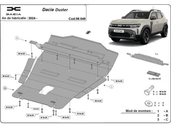 Oceľový kryt motora Dacia Duster - 4x4 (2024-2025)Dacia Duster
