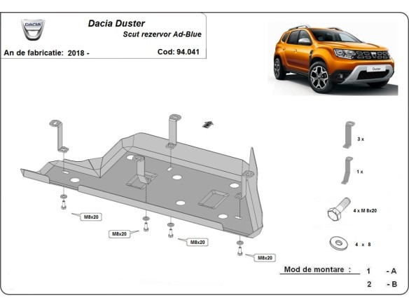 Oceľový kryt AdBlue Dacia Duster (2018-2025)Dacia Duster