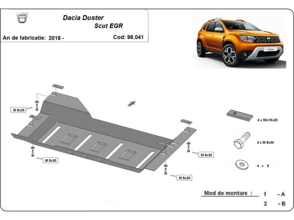 Oceľový kryt systému Start-Stop EGR Dacia Duster (2018-2020)Dacia Duster