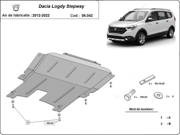 Oceľový kryt motora Dacia Lodgy Stepway (2012-2025)Dacia Lodgy