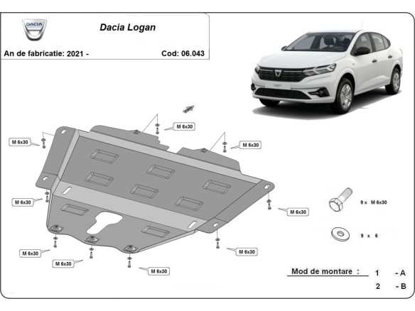 Oceľový kryt motora Dacia Logan (2021-2025)Dacia Logan
