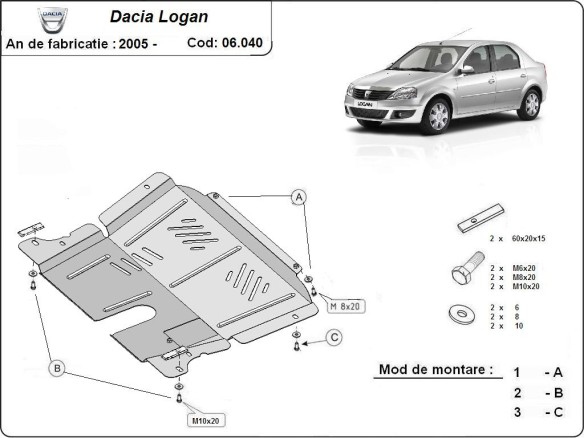 Oceľový kryt motora Dacia Logan 1 (2004-2012)Dacia Logan