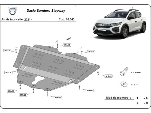 Oceľový kryt motora Dacia Sandero 3 Stepway (2021-2025)Dacia Sandero