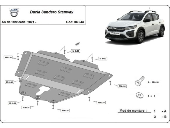 Oceľový kryt motora Dacia Sandero 3 Stepway (2021-2025)Dacia Sandero