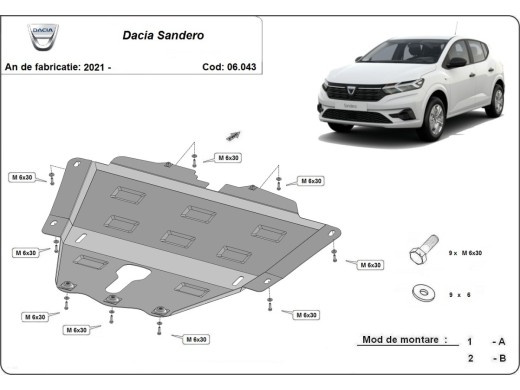 Oceľový kryt motora Dacia Sandero 3 (2021-2025)Dacia Sandero