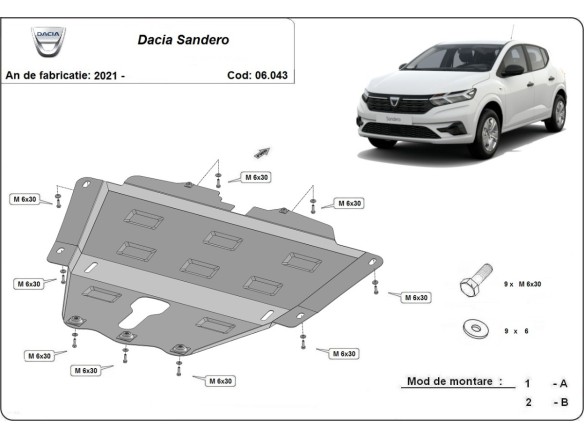 Oceľový kryt motora Dacia Sandero 3 (2021-2025)Dacia Sandero