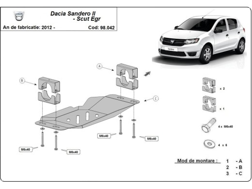 Oceľový kryt systému Start-Go EGR Dacia Sandero 2 (2012-2026)
