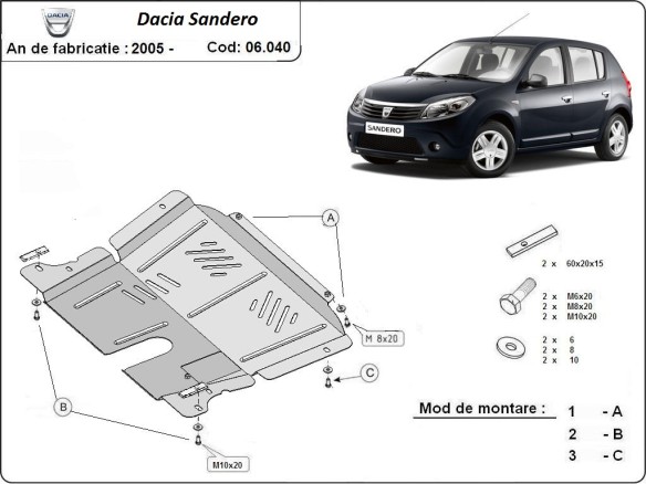 Oceľový kryt motora Dacia Sandero (2005-2012)Dacia Sandero