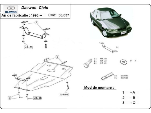 Oceľový kryt motora Daewoo Cielo (1995-2008)Daewoo Cielo