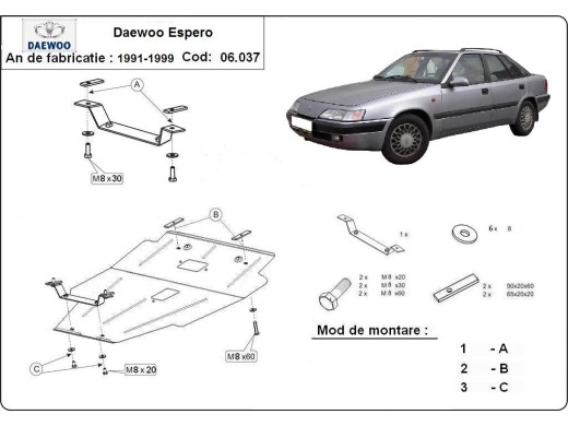 Oceľový kryt motora Daewoo Espero (1991-1999)Daewoo Espero