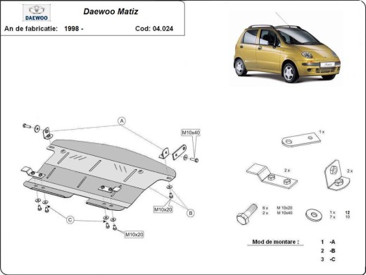 Oceľový kryt motora Daewoo Matiz (1998-2004)Daewoo Matiz