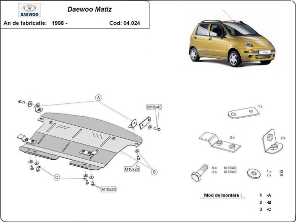 Oceľový kryt motora Daewoo Matiz (1998-2004)Daewoo Matiz