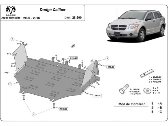 Oceľový kryt motora Dodge Caliber (2006-2016)Dodge Caliber