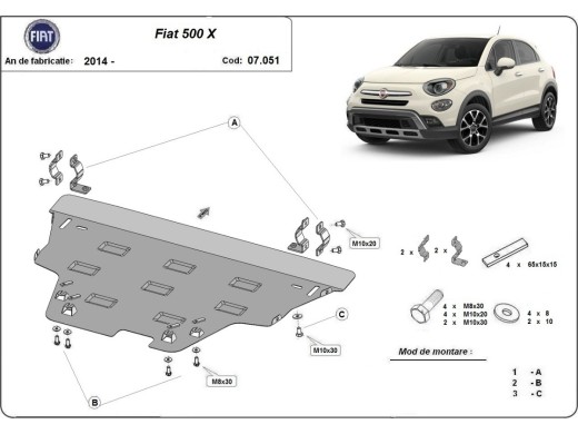 Oceľový kryt motora Fiat 500x (2014-2025)Fiat 500