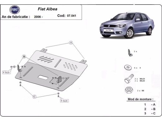 Oceľový kryt motora Fiat Albea (2002-2012)Fiat Albea