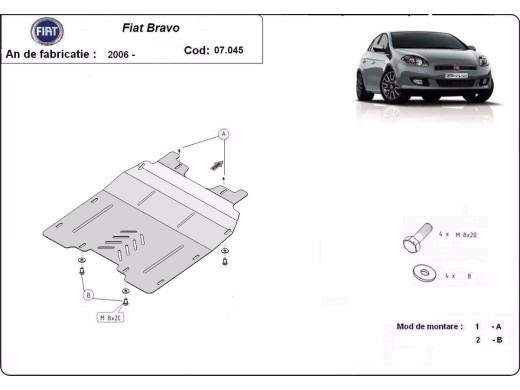 Oceľový kryt motora Fiat Bravo (2007-2014)