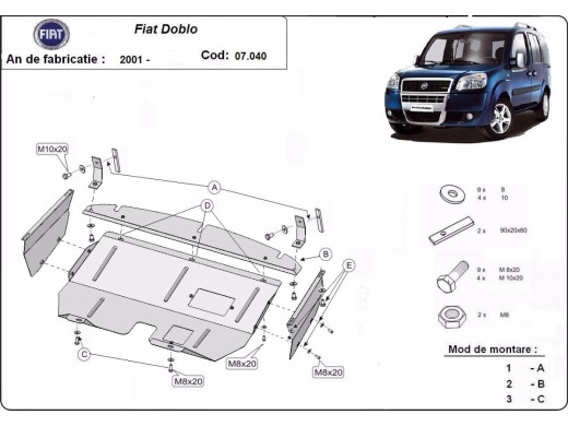 Oceľový kryt motora Fiat Doblo (2001-2010)Fiat Doblo