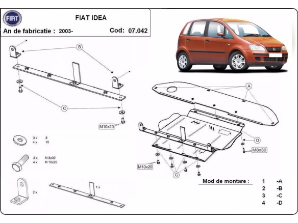 Oceľový kryt motora Fiat Idea (2003-2012)