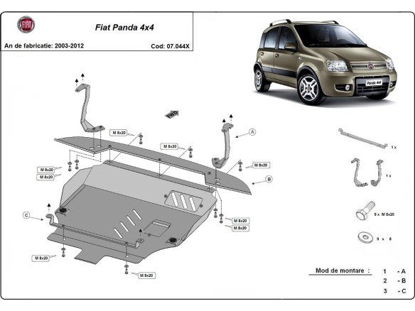 Oceľový kryt motora Fiat Panda 4x4 (2003-2012)Fiat Panda