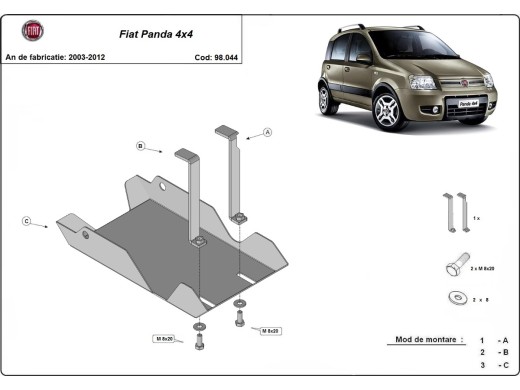 Oceľový kryt diferenciálu Fiat Panda 4x4 (2003-2012)Fiat Panda