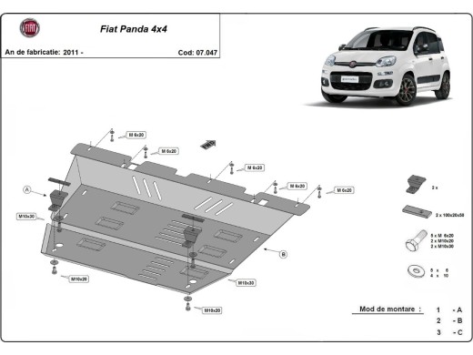 Oceľový kryt motora Fiat Panda 4x4 (2011-2026)