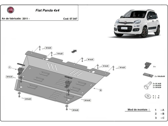 Oceľový kryt motora Fiat Panda 4x4 (2011-2026)
