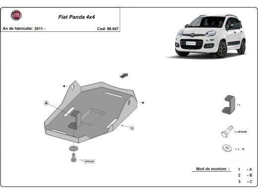 Oceľový kryt diferenciálu Fiat Panda 4x4 (2011-2025)Fiat Panda