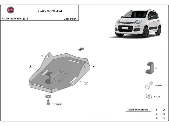Oceľový kryt diferenciálu Fiat Panda 4x4 (2011-2026)