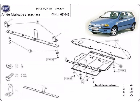 Oceľový kryt motora Fiat Punto (1993-1999)