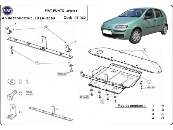 Oceľový kryt motora Fiat Punto (1999-2010)Fiat Punto