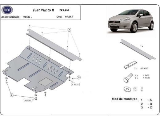 Oceľový kryt motora Fiat Punto (2005-2018)Fiat Punto