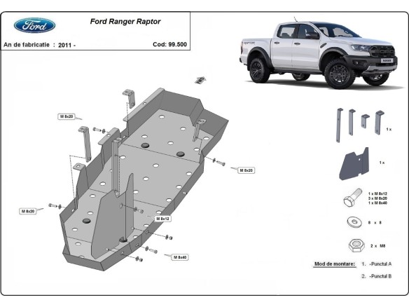 Oceľový kryt palivovej nádrže Ford Ranger Raptor (2020-2023)Ford Ranger Raptor
