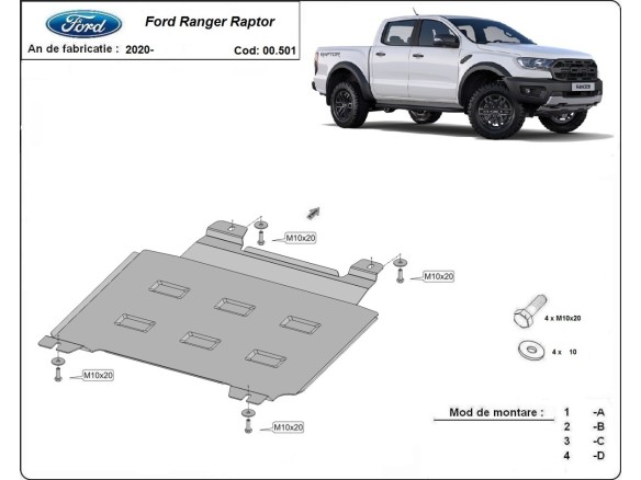 Oceľový kryt prevodovky Ford Ranger Raptor (2020-2023)Ford Ranger Raptor