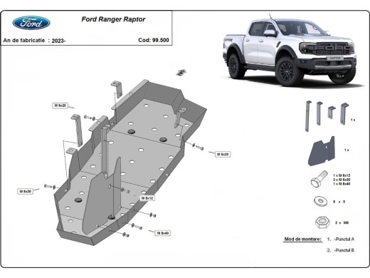 Oceľový kryt palivovej nádrže Ford Ranger Raptor (2023-2025)Ford Ranger Raptor