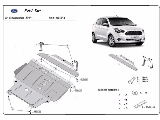 Oceľový kryt motora Ford KA+ (2014-2020)Ford KA