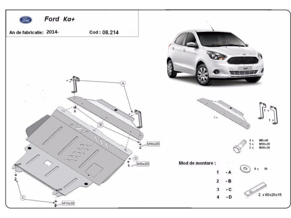 Oceľový kryt motora Ford KA+ (2014-2020)Ford KA