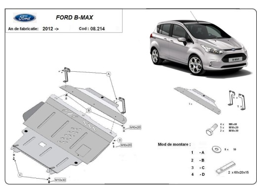 Oceľový kryt motora Ford B-Max (2012-2017)Ford B-Max
