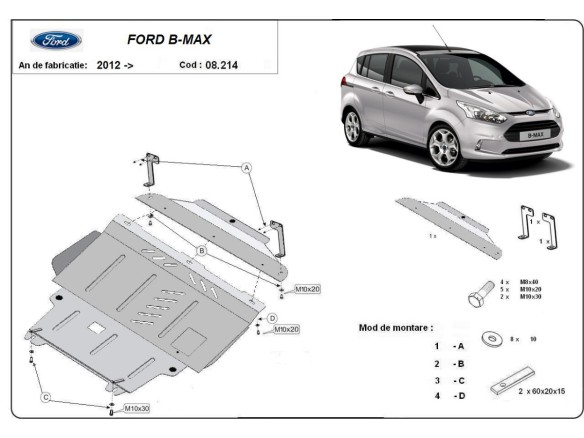 Oceľový kryt motora Ford B-Max (2012-2017)Ford B-Max