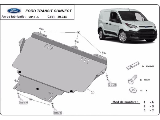 Oceľový kryt motora Ford Transit Connect (2013-2021)Ford Transit Connect