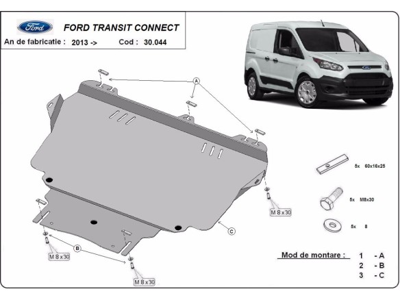 Oceľový kryt motora Ford Transit Connect (2013-2021)Ford Transit Connect