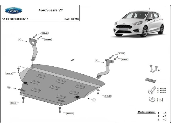 Oceľový kryt motora Ford Fiesta VII (2017-2026)